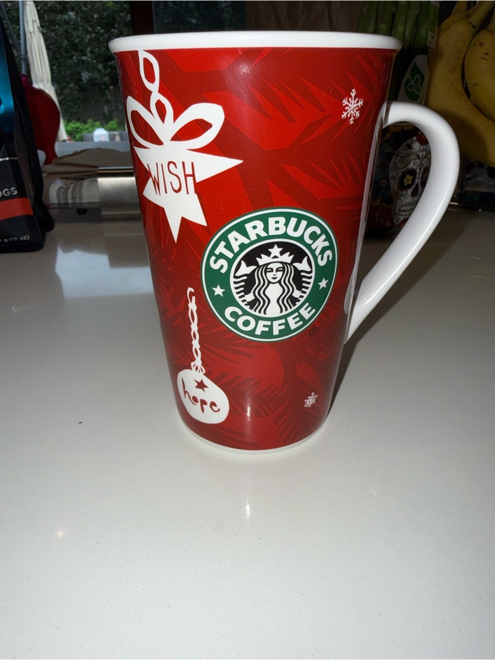 Starbucks 2009 Holiday Wish Hope Peace Red Bone China Mug 16 oz
